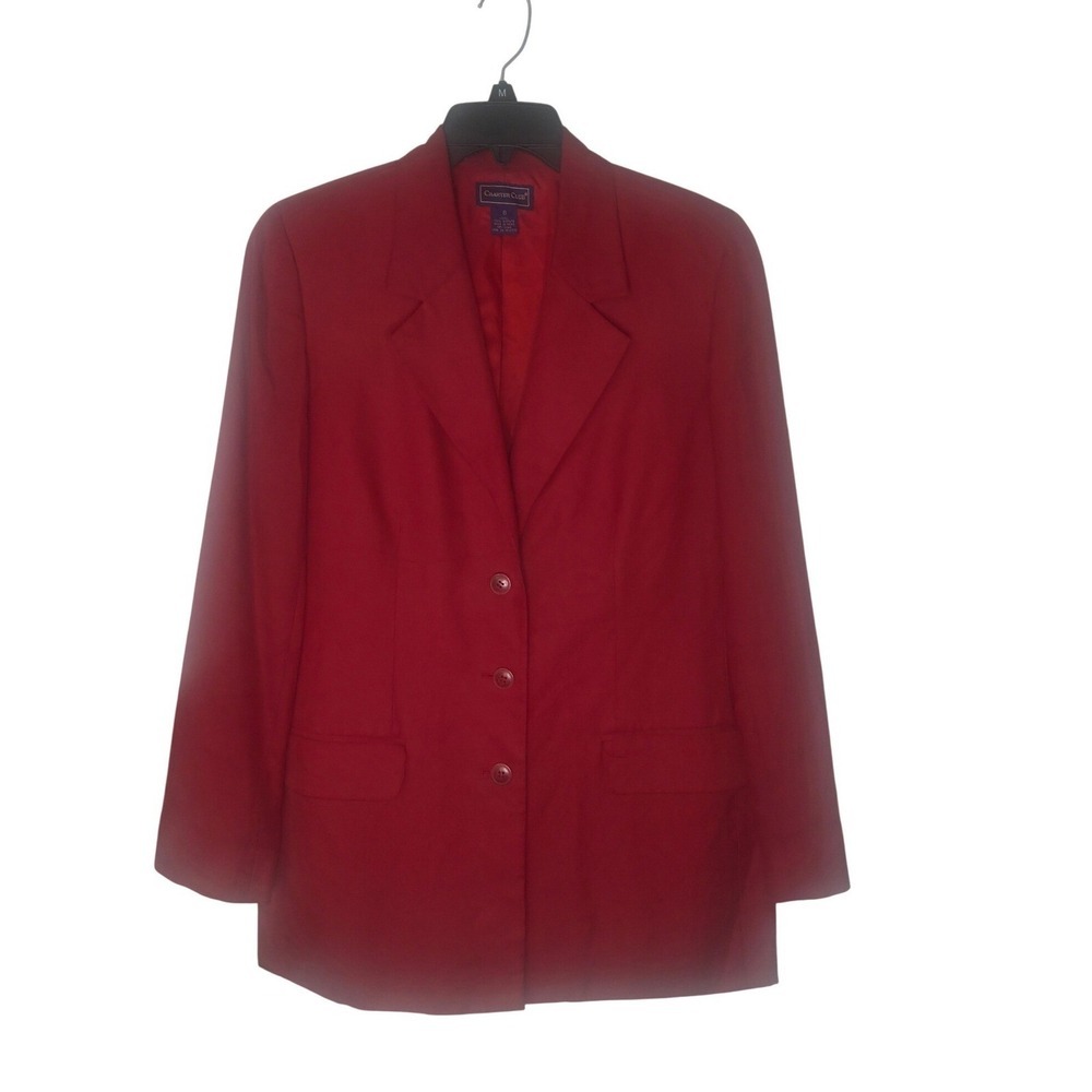 Charter Club Womens Red 100% Silk 3-Button Tailored Blazer Jacket Size 8